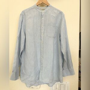 Isle Bay Linens Light Blue 100% Linen Button Down Size Large Rolled Sleeve